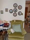 side chair, lots of collector plates