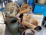 baskets, milk can, misc.