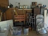 file cabinets, fans, walker, work stands, misc., metal folding chairs