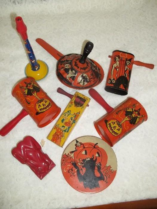 Vintage Tin Halloween Party Favors/Noise Makers