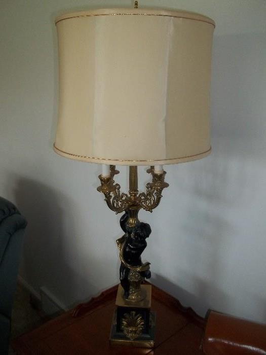 Vintage Cherub Candelabra Table Lamp