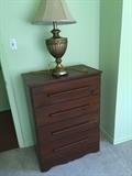 Real wood chest of drawers, lamp