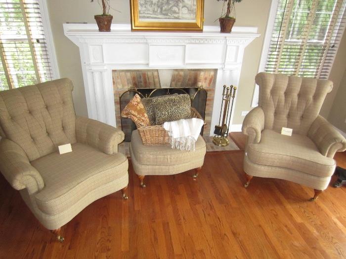 Plunkett chairs with matching ottoman