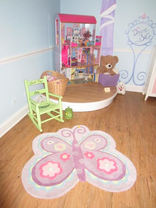 butterfly rug, doll house, lighted stage