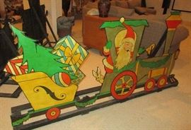 vintage free standing Santa train, 2 pieces finished to use outside, from an old store window display
