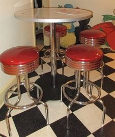 reproduction bar stools and table