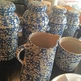 Sponge ware canisters, pitcher, butter, and utensil