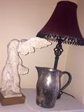 Silver plate pitcher angel, lamp