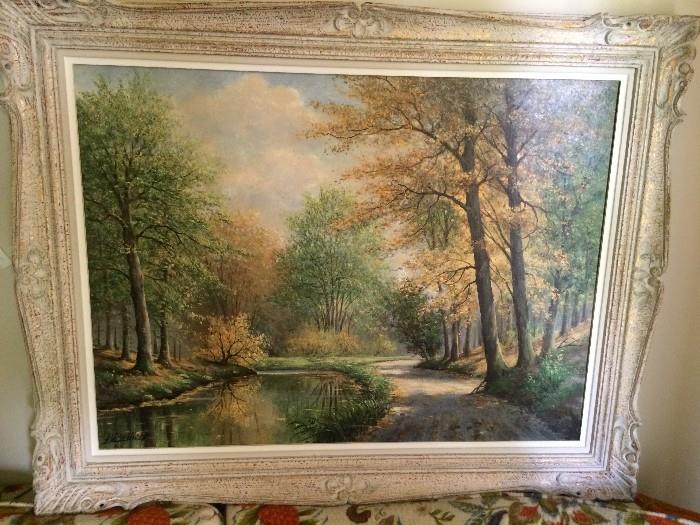 1960'S FOREST W/PATHWAY OIL PAINTING WITH ORIGINAL FRAME