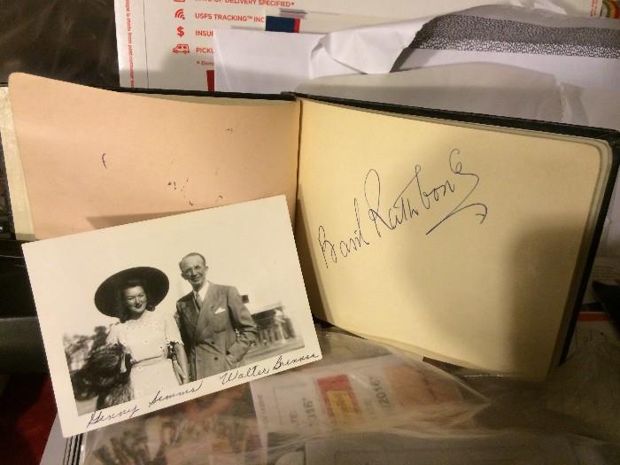 AUTOGRAPHED PICTURE OF WALTER BRENEN W/ AUTOGRAPH BOOK INCLUDING NUMEROUS HOLLYWOOD STARS OF THE 1940'S: BASIL RATHBONE, PEGGY STEWART, IDA LUPINO AND OTHERS!