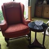 Wing back chair and marble top table