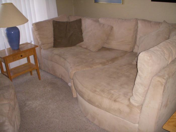 Part of the biomorphic sofa...micro-suede upholstery.  Table is custom made.