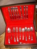 Set of silverplate flatware in case