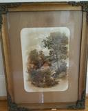 Beautiful framed watercolor by Albi Bowers.  "Gathering Wildflowers"