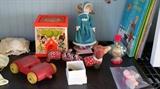 Vintage Jack in the Box (Fisher price) wooden pull toys, kiddie kologne and more