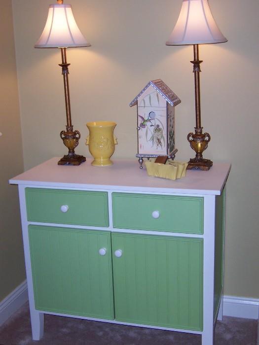 Adorable green/white chest.  Perfect as accent piece or in a child's room.  This was used as storage in a sewing room.