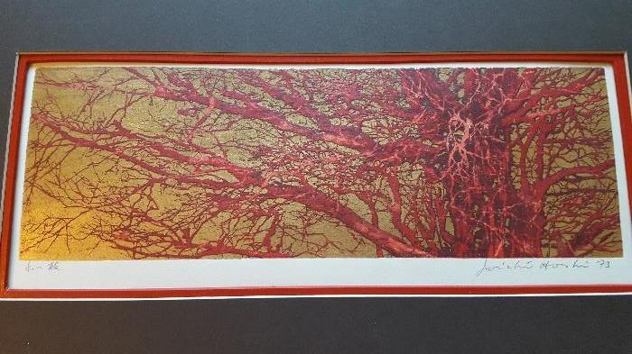 Close-up of "Red Branches" by Hoshi.
