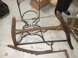 Antique Saws, antique wrought iron fireplace kettle holder