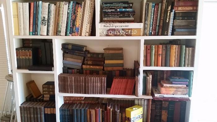 art coffee table books, antique books, and old non-fiction and fiction books (Zane Grey, R. L. Stevenson)