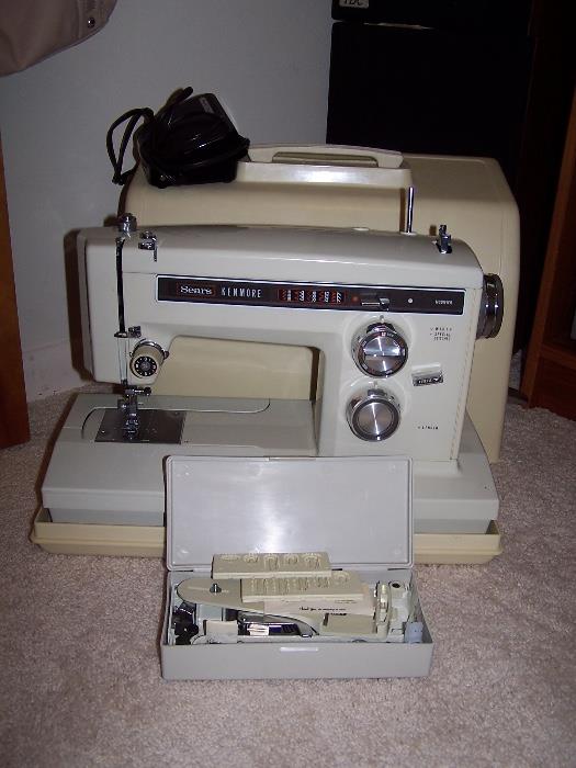 Vintage Sewing Machine with parts and cover