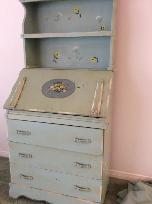 Darling shabby chic style drop front desk curio cabinet