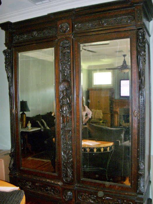 GORGEOUS hand carved early armoire