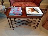 Councill Craftsmen inlaid mahogany butlers tray table, with stretchers.