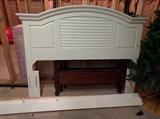 Queensize white wooden headboard, by Broyhill