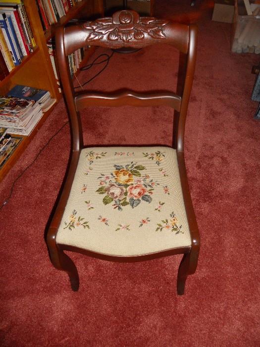 Rose carved back side chair with tapestry seat