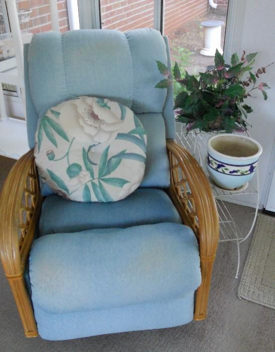 Natural rattan chair in blue