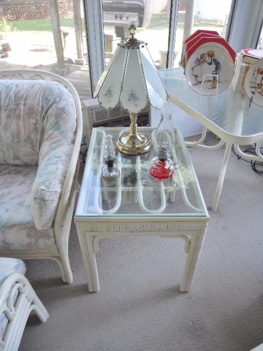 Side table that matches white rattan patio furniture