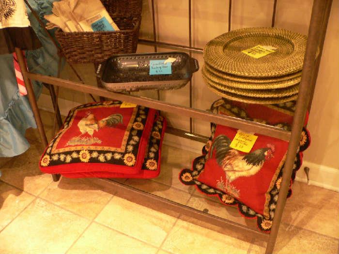 Gorgeous needlepoint rooster cushions and pillows