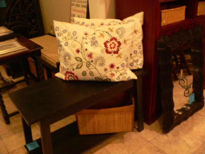 Cute black bench with embroidered pillows sold separately