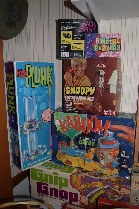 vintage board games including Gnip Gnop, Kaboom and Ker Plunk