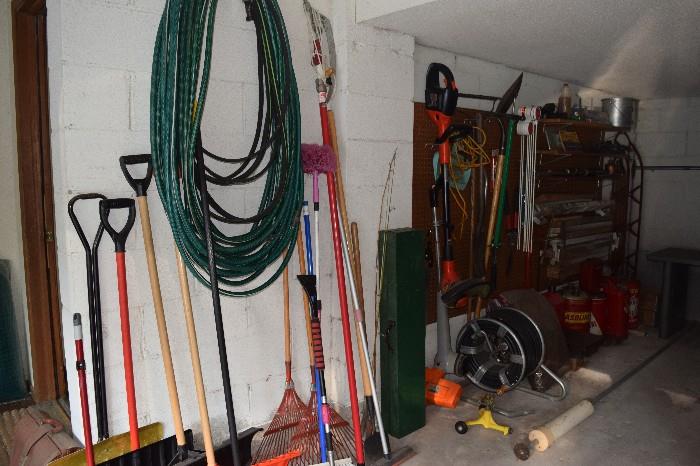Yard tools, garden hoses, rakes, shovels and more