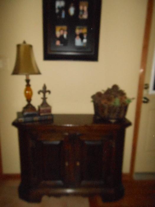 cabinet and wall decor 