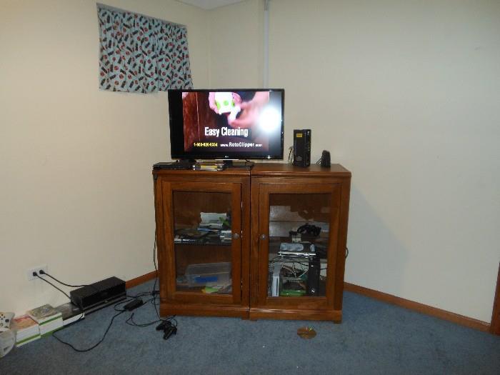 console cabinet and television 