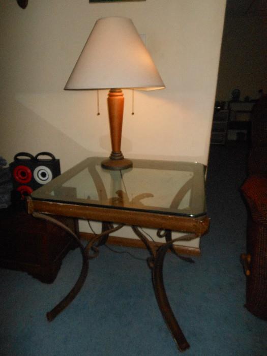 glass top end table and lamp 