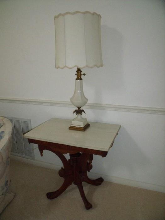 Antique marble and walnut table