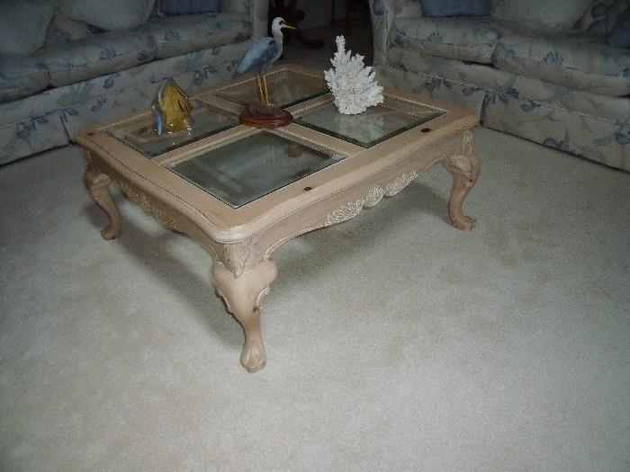 Lexington coffee table - beveled glass inset top