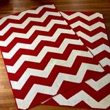 Two Off White & Red Chevron Pattern Indoor/Outdoor Area Rugs, 7' x 5'