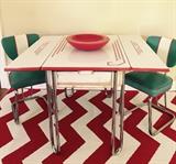 Art Deco Enamel Slide Top & Chrome Leg Table, Pair Chairs