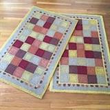 Two Wool Plaid Hook Rugs, 3' x 5'