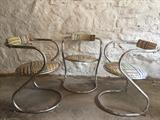 Three Mid-Century Chrome Tube S-Frame Barrel Chairs w/ Geometric Upholstered Seats