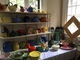 Lots of Ceramic Pitchers, Teapots Majolica
