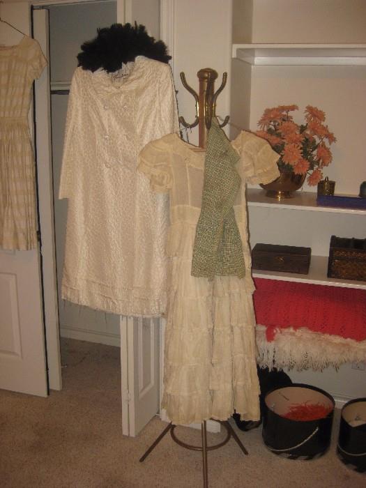 great brass hat coat rack and vintage clothing
