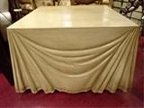 MARGE CARSON LEATHER WRAPPED TABLE WITH FAUX DRAPERY DESIGN