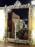 LARGE ROCOCO SILVER AND GOLD GILT WOOD MIRROR, FOLIATE DESIGNS, EXCELLENT GENTLY USED CONDITION, 57"H X 46"W