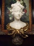 LARGE ANTIQUE MARBLE BUST OF A YOUNG LADY, SIGNED NELSON