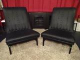 PAIR MIDCENTURY MODERN LOUNGE CHAIRS, 1950's/60's, IN WATERED SILK UPHOLSTERY